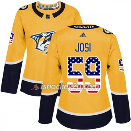 Dame NHL Nashville Predators Trøje Roman Josi 59 Adidas 2017-2018 Guld USA Flag Fashion Authentic